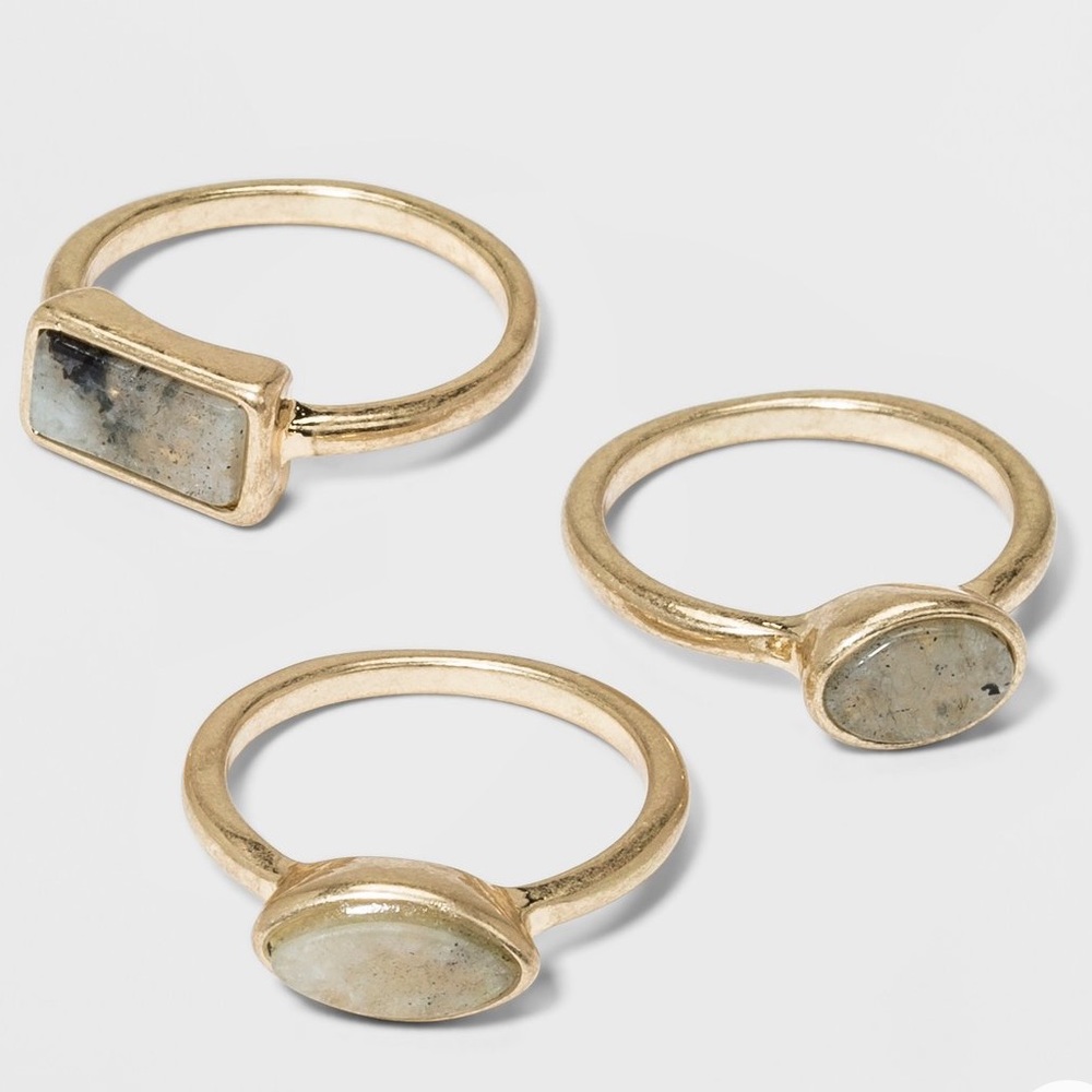 NWT semi precious Labradorite trio rings